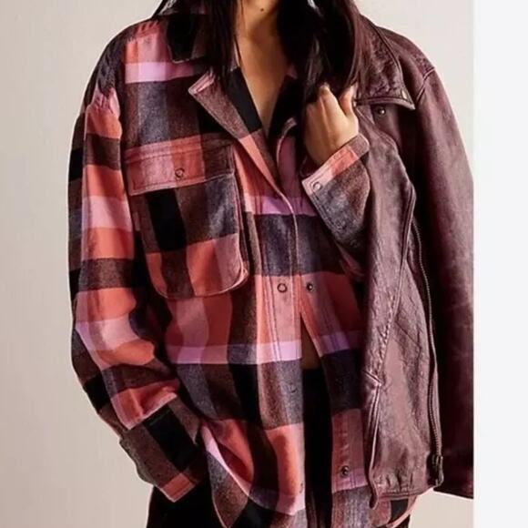 Free People Tops - New Izzy Cargo Shirt checkered pink black Free People szS flannel plaid …